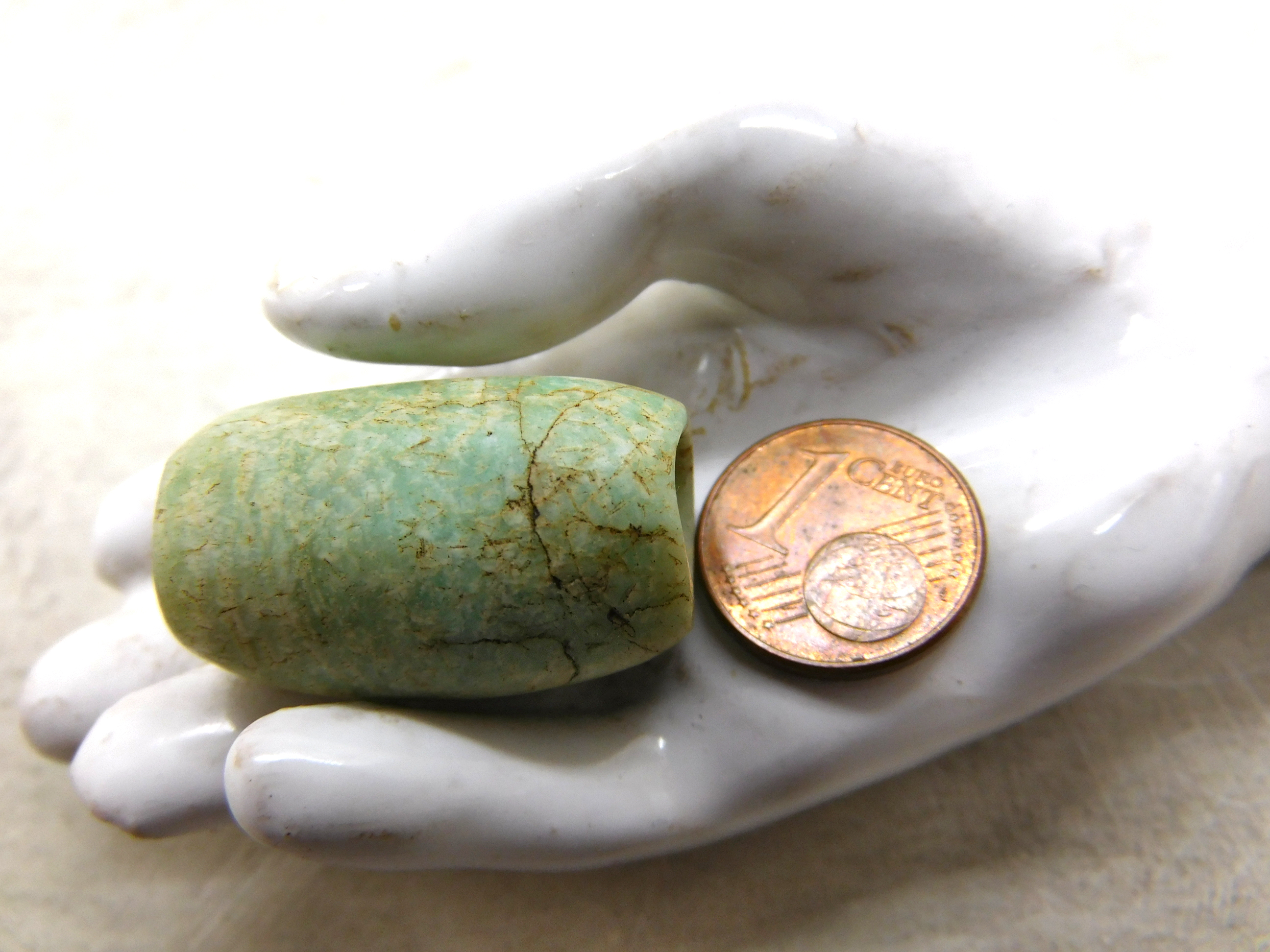 rare ancient Amazonite stone bead from Mauritania, oval