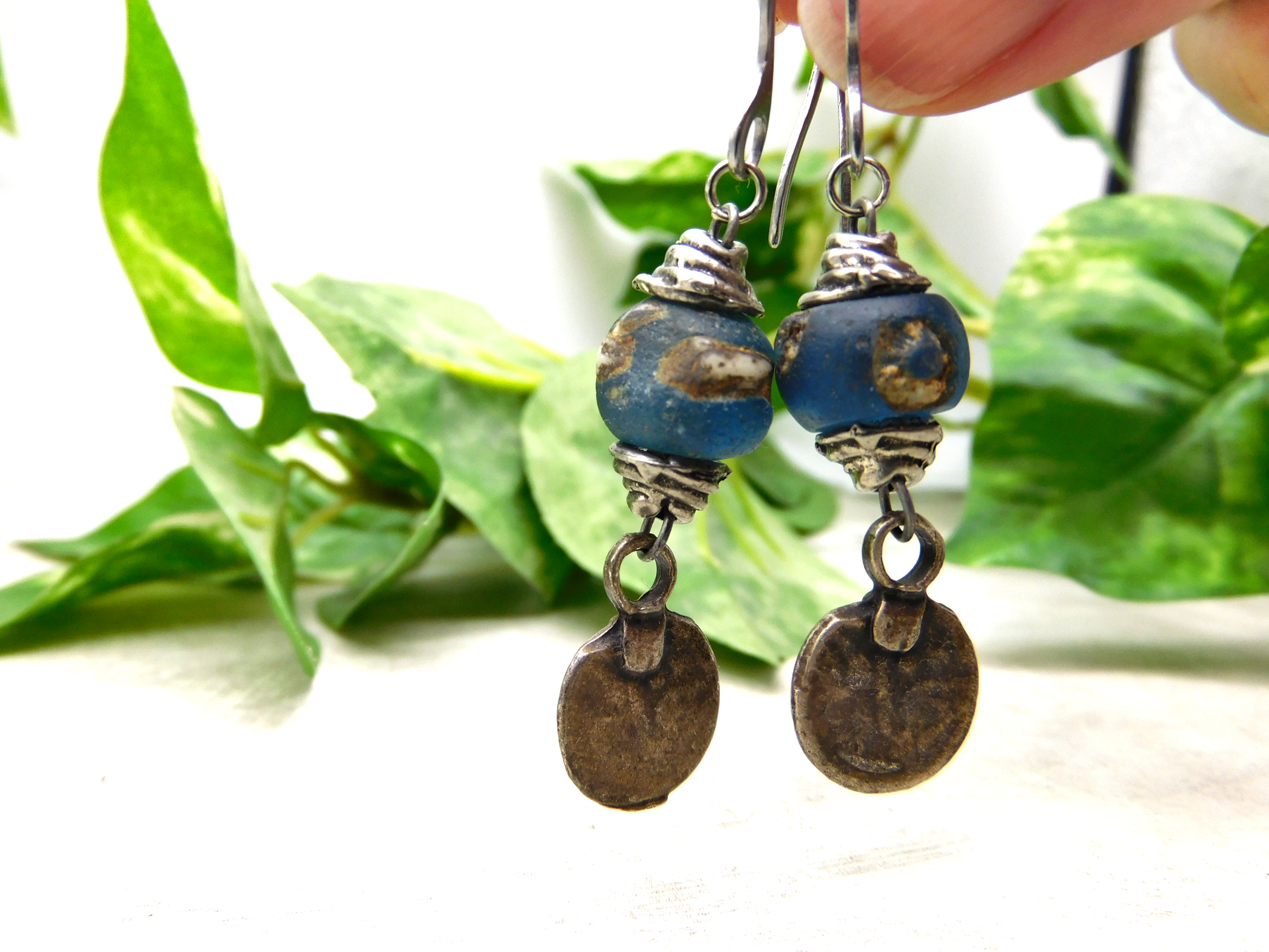 rustic earrings with ancient islamic eye beads