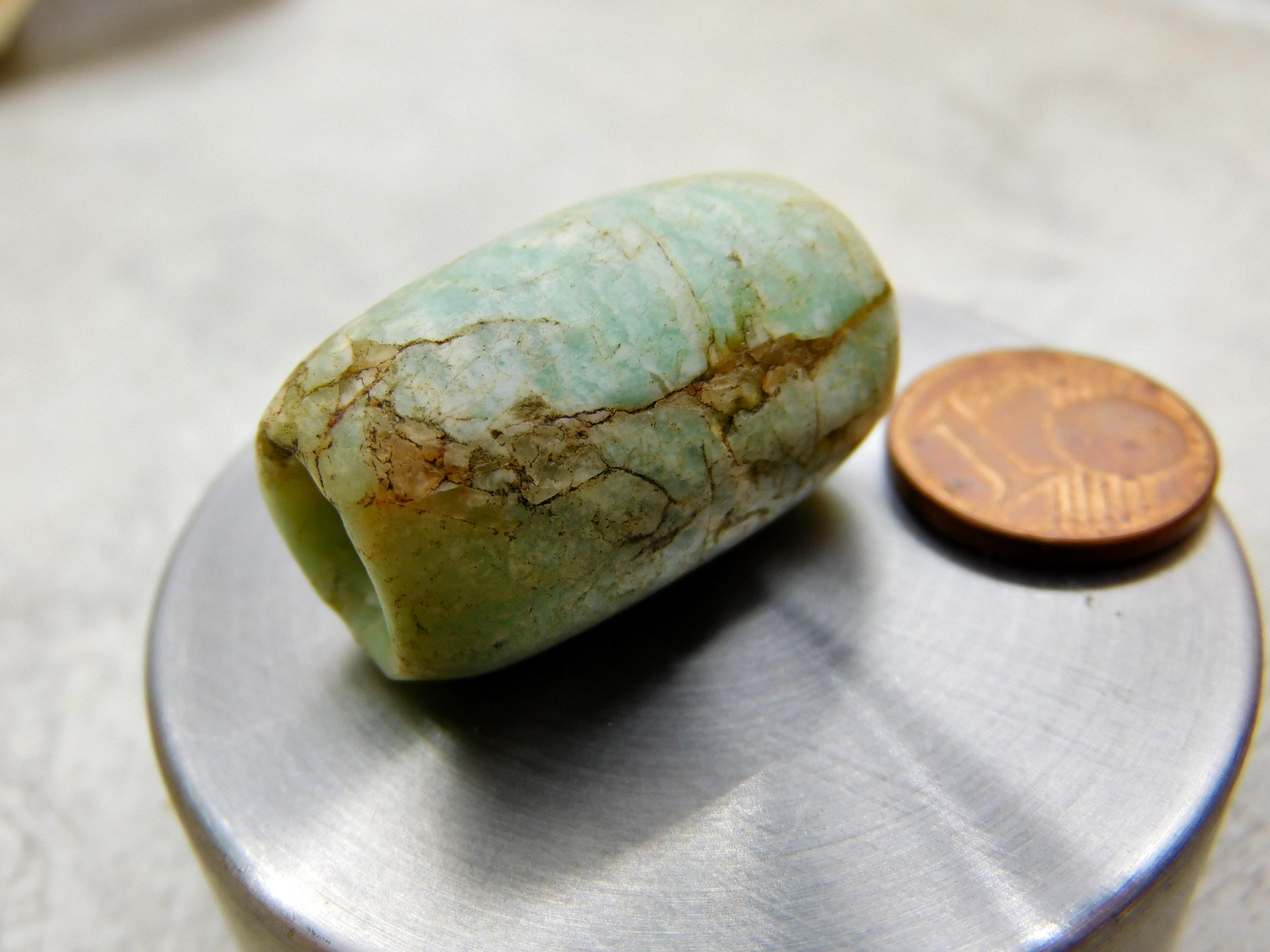 rare ancient Amazonite stone bead from Mauritania, oval