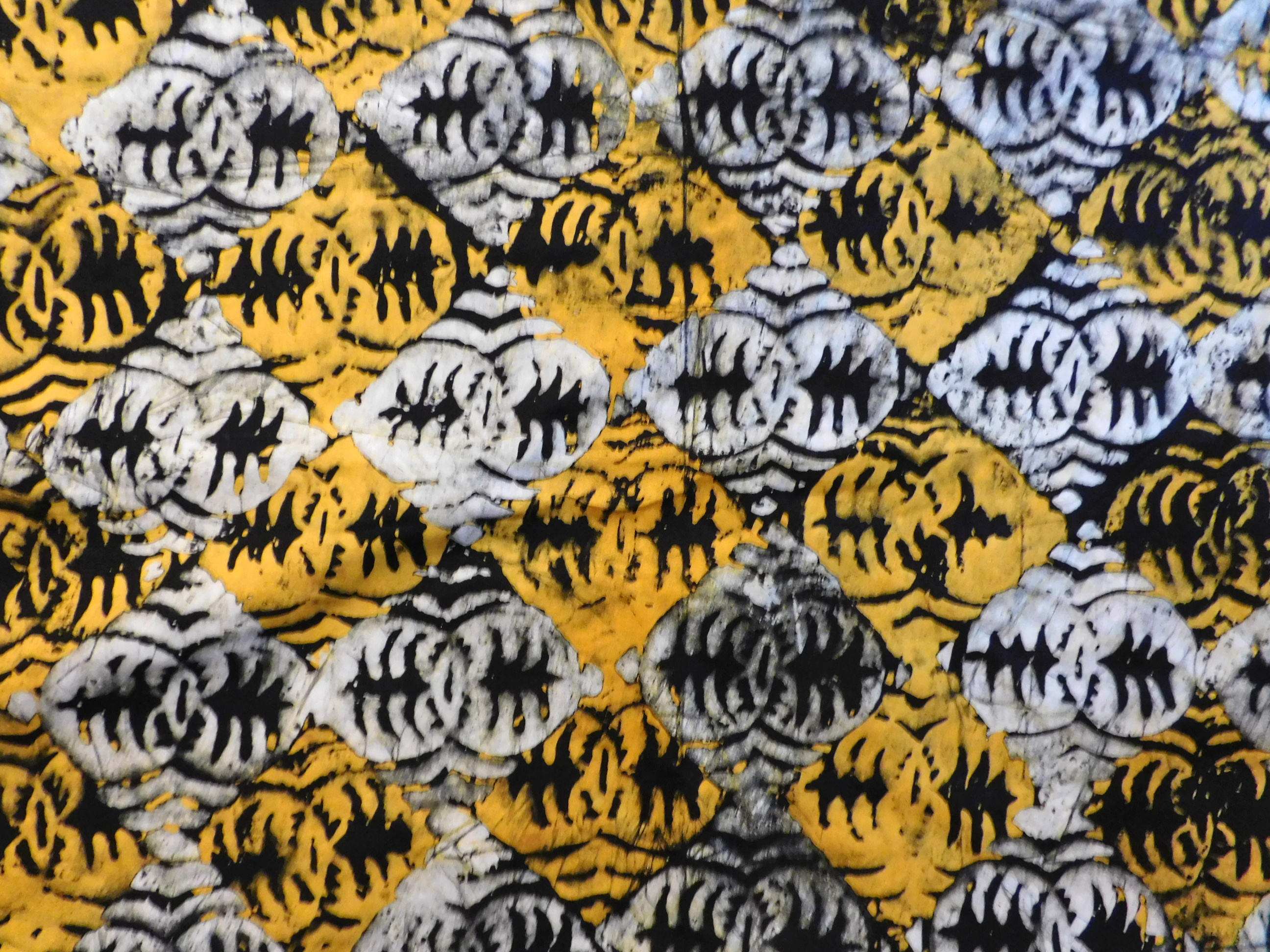 afrikanischer Batikstoff - Handbatik aus Ghana - Baumwolle - gelb schwarz