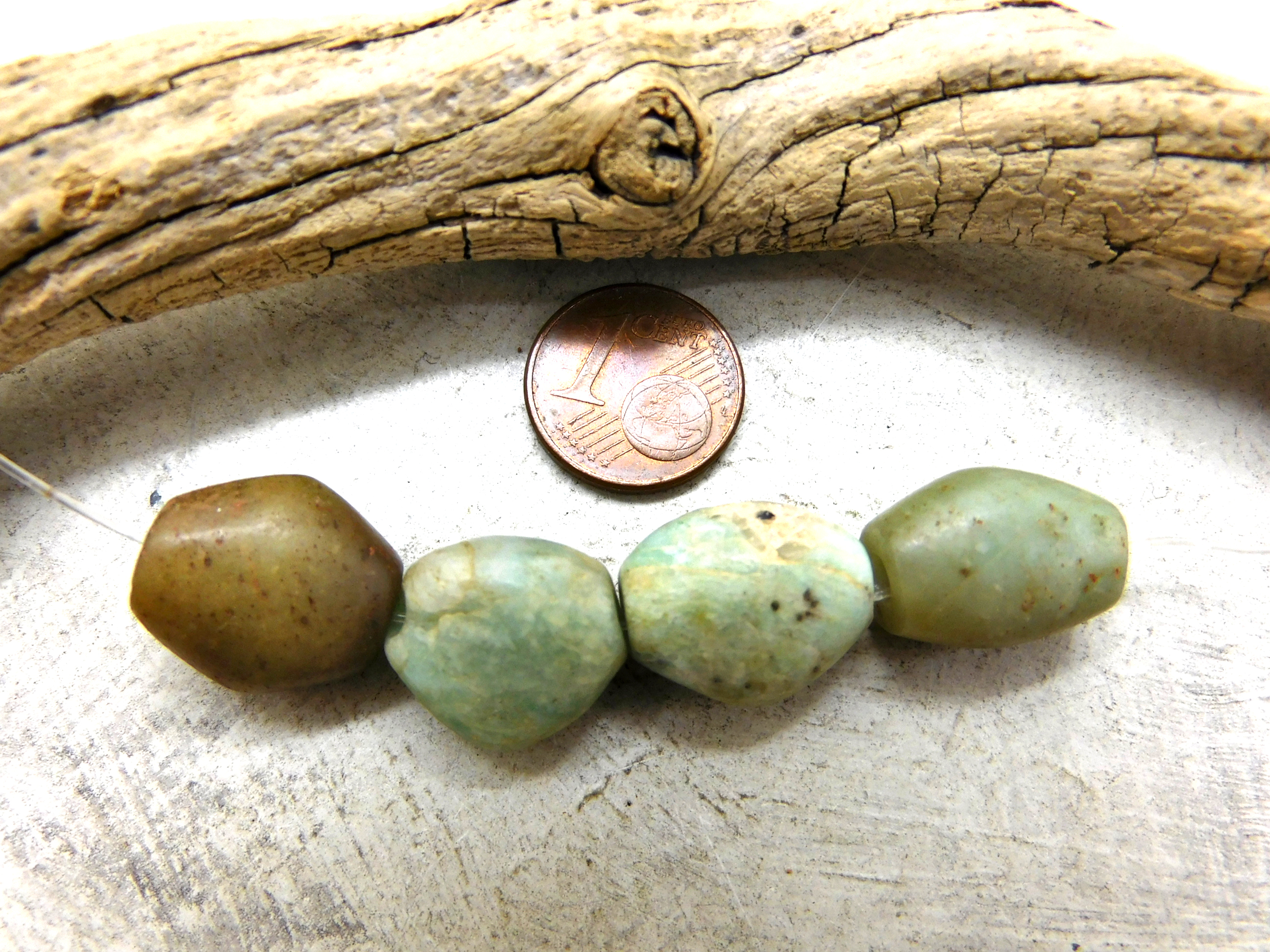 4 ancient Amazonite stone beads from Mauritania 10,35g
