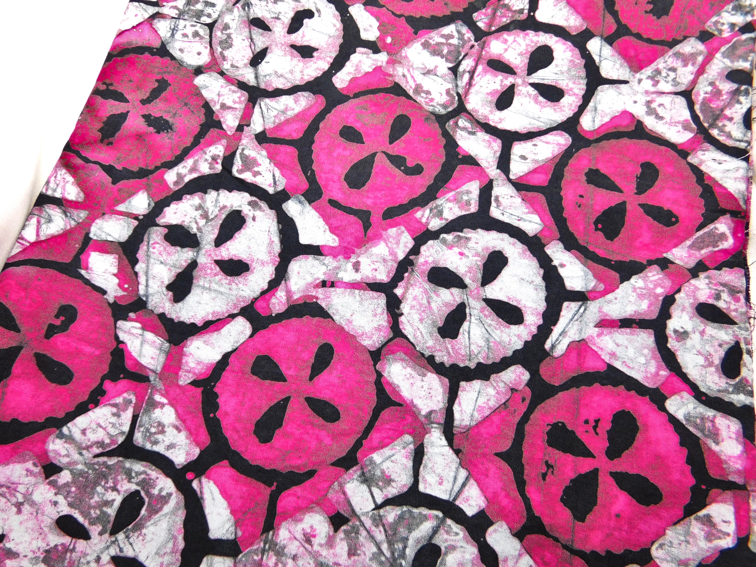 african tie&dye batik cotton fabric from Ghana - pink black