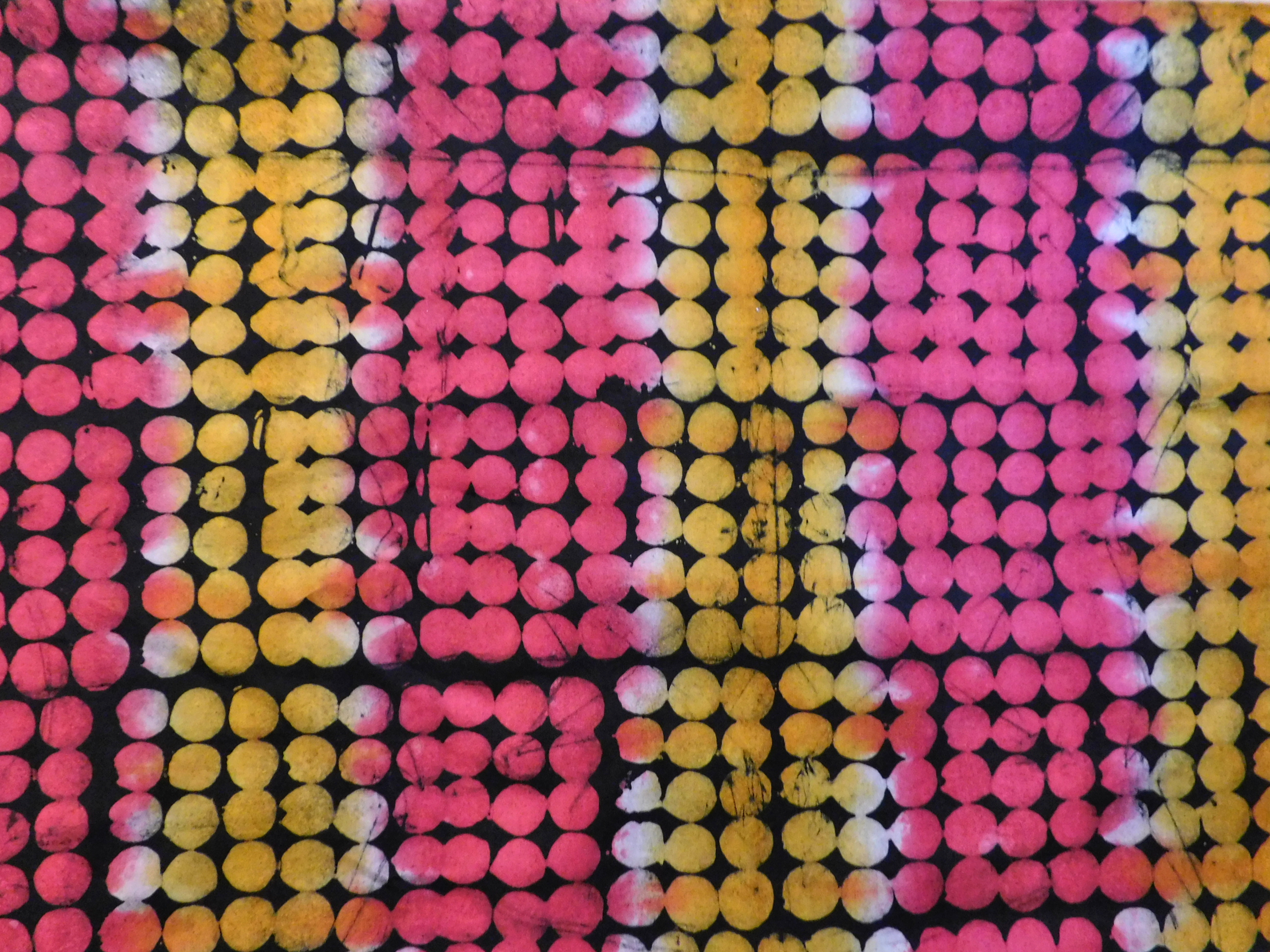 afrikanischer Batikstoff - Handbatik aus Ghana - Baumwolle pink gelb