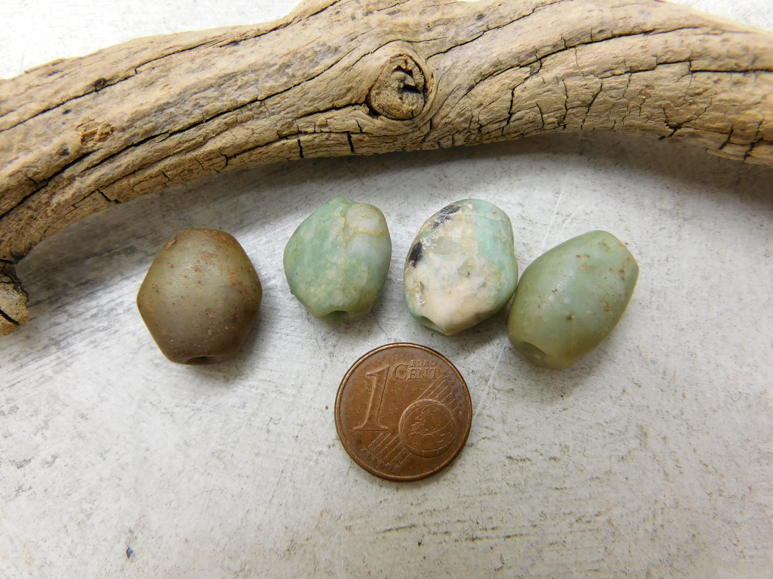 4 ancient Amazonite stone beads from Mauritania 10,35g