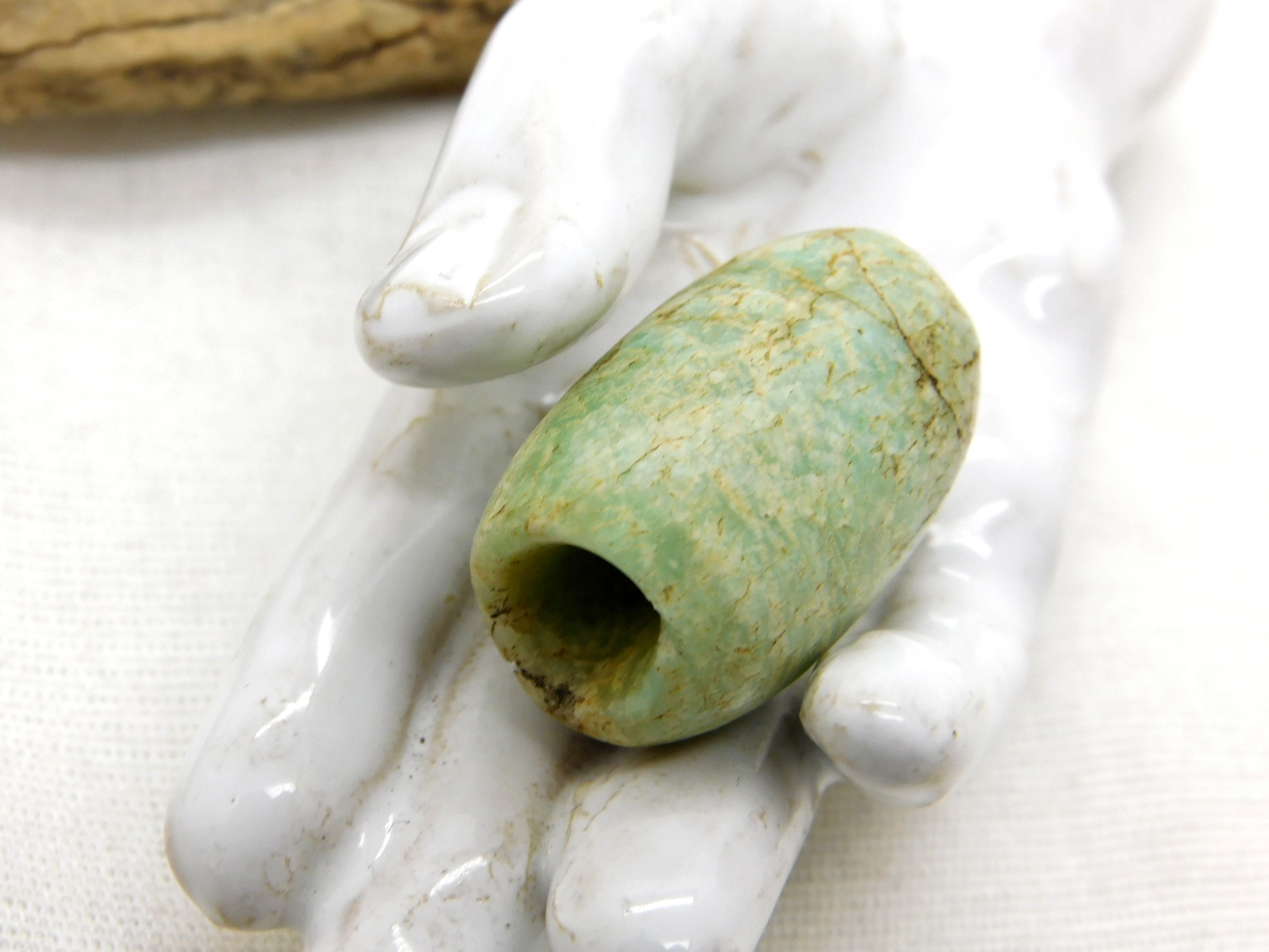 antike Amazonit-Perle aus Mauretanien - länglich oval