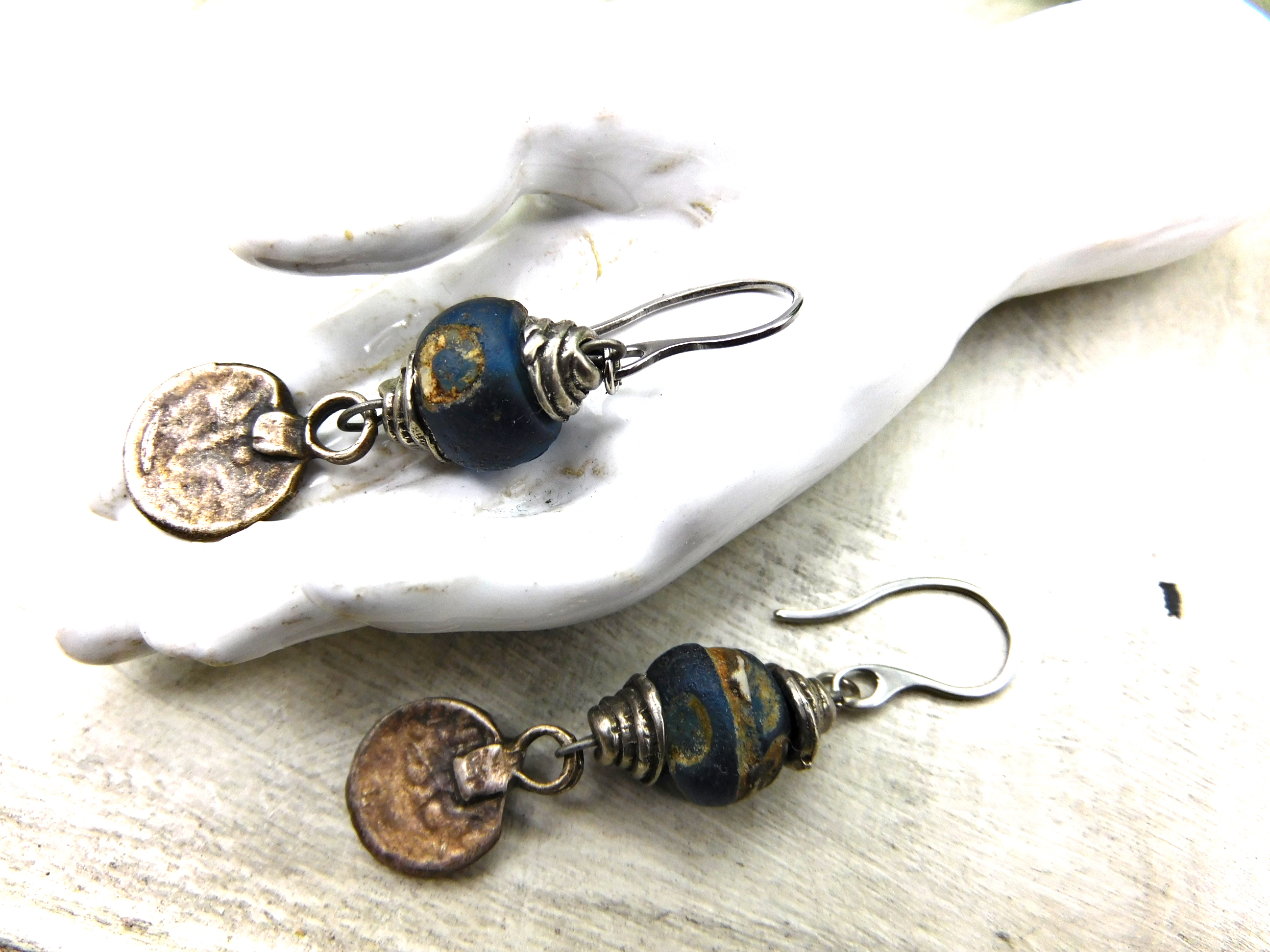 rustic earrings with ancient islamic eye beads