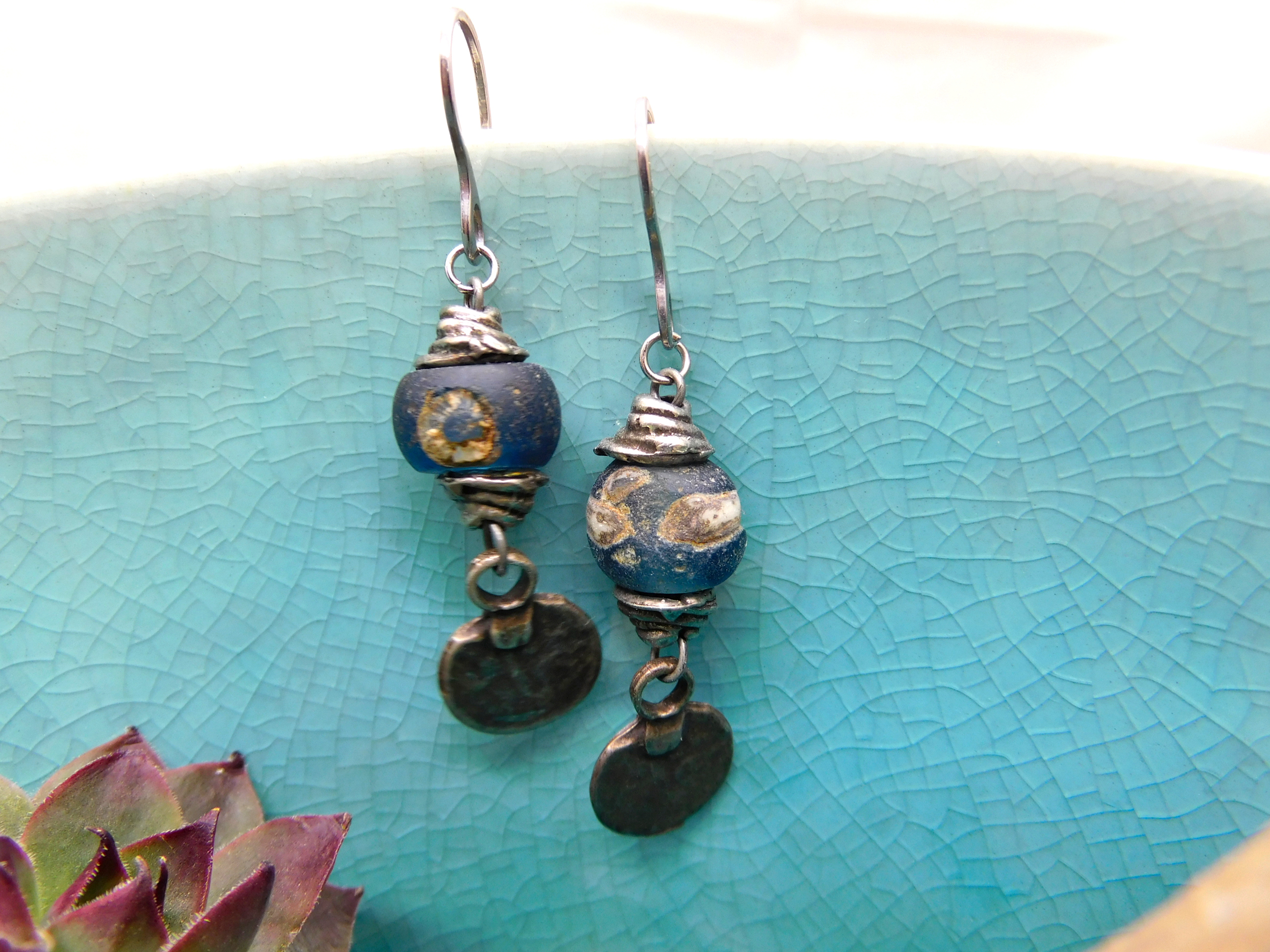 rustic earrings with ancient islamic eye beads