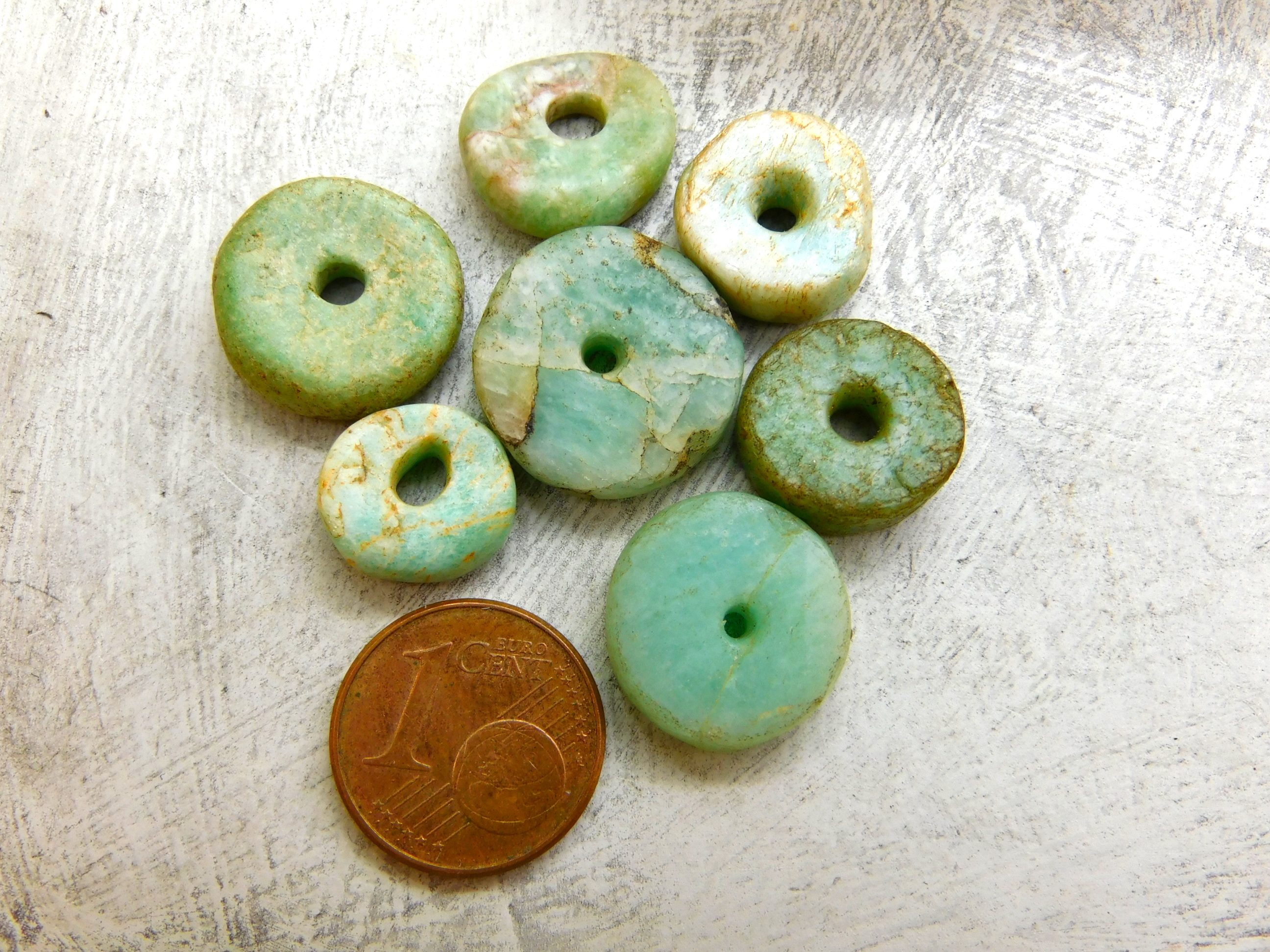 7 ancient Amazonite disc beads from Mauritania - rare Sahara stone