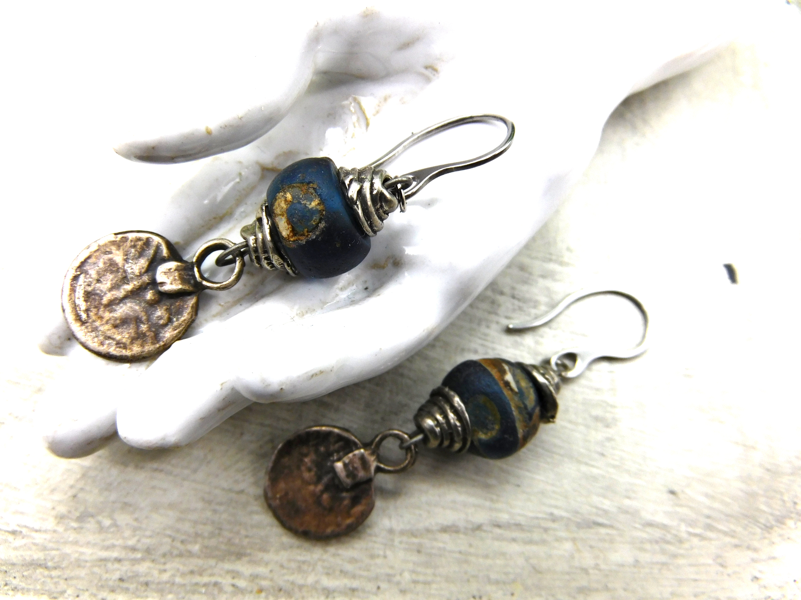 rustic earrings with ancient islamic eye beads