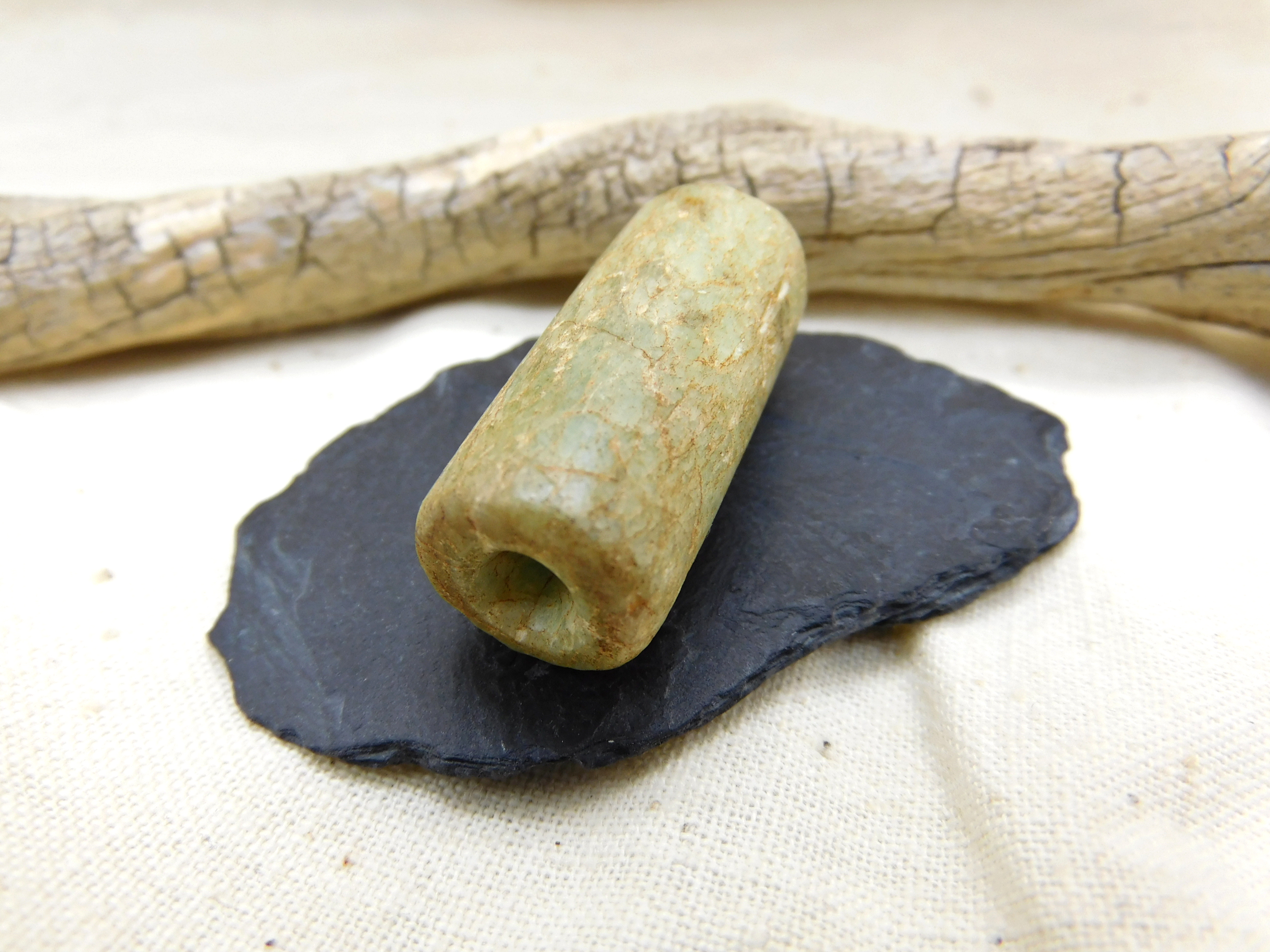 rare ancient Amazonite stone bead from Mauritania, cylindrical 1.26"