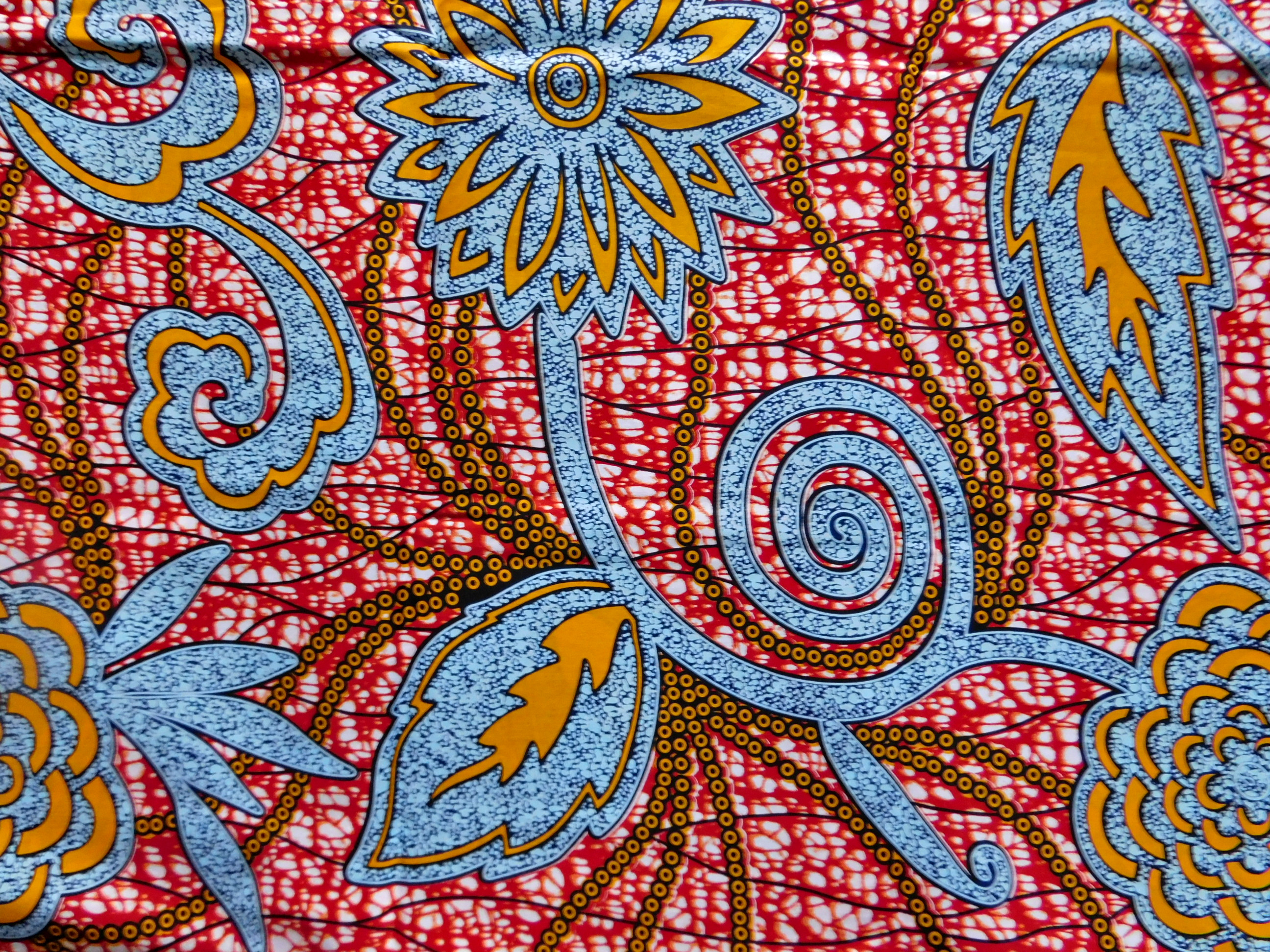 Waxprint fabric - stiff - flowers red blue