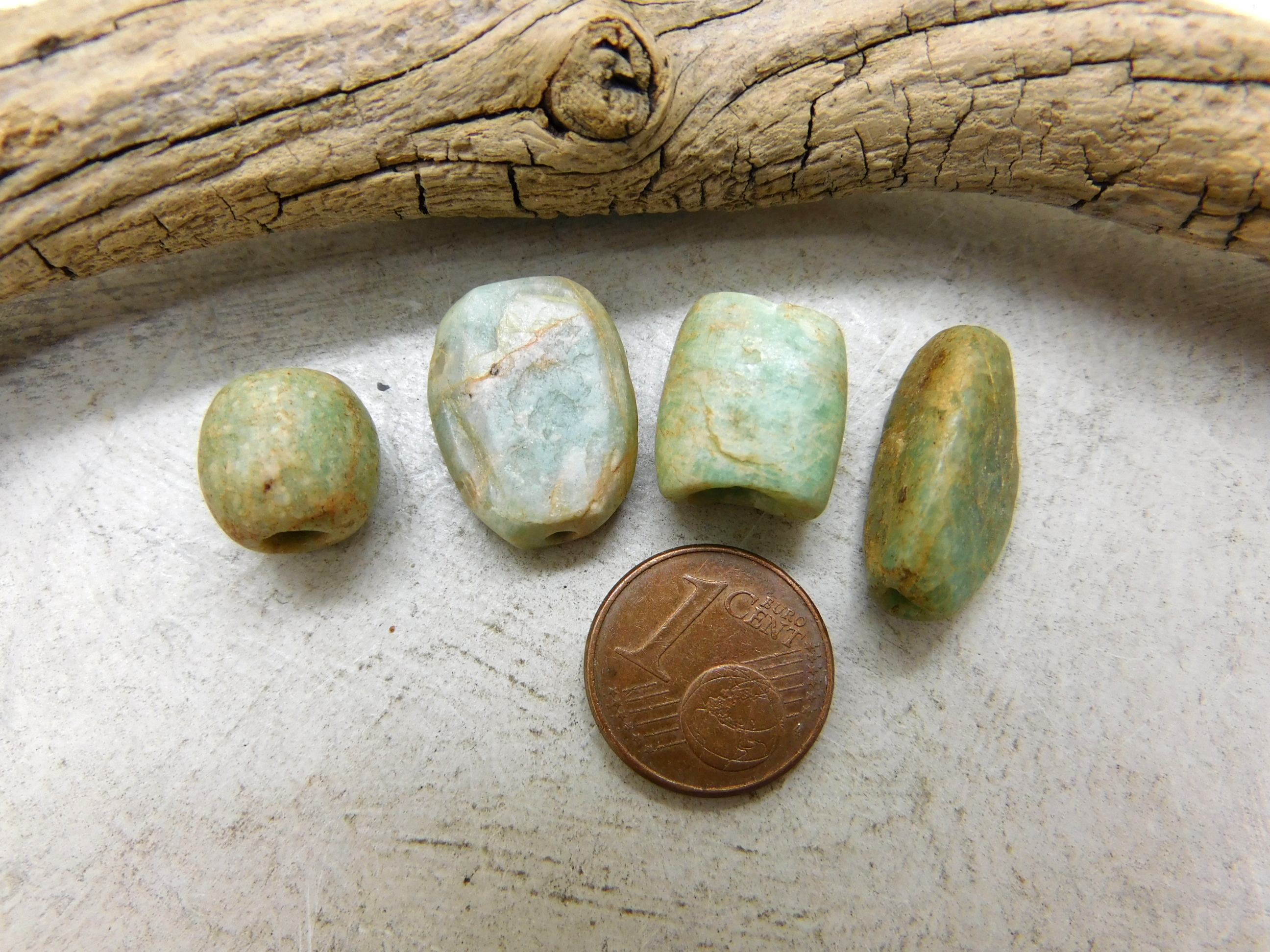 4 ancient Amazonite stone beads from Mauritania 8,55 g