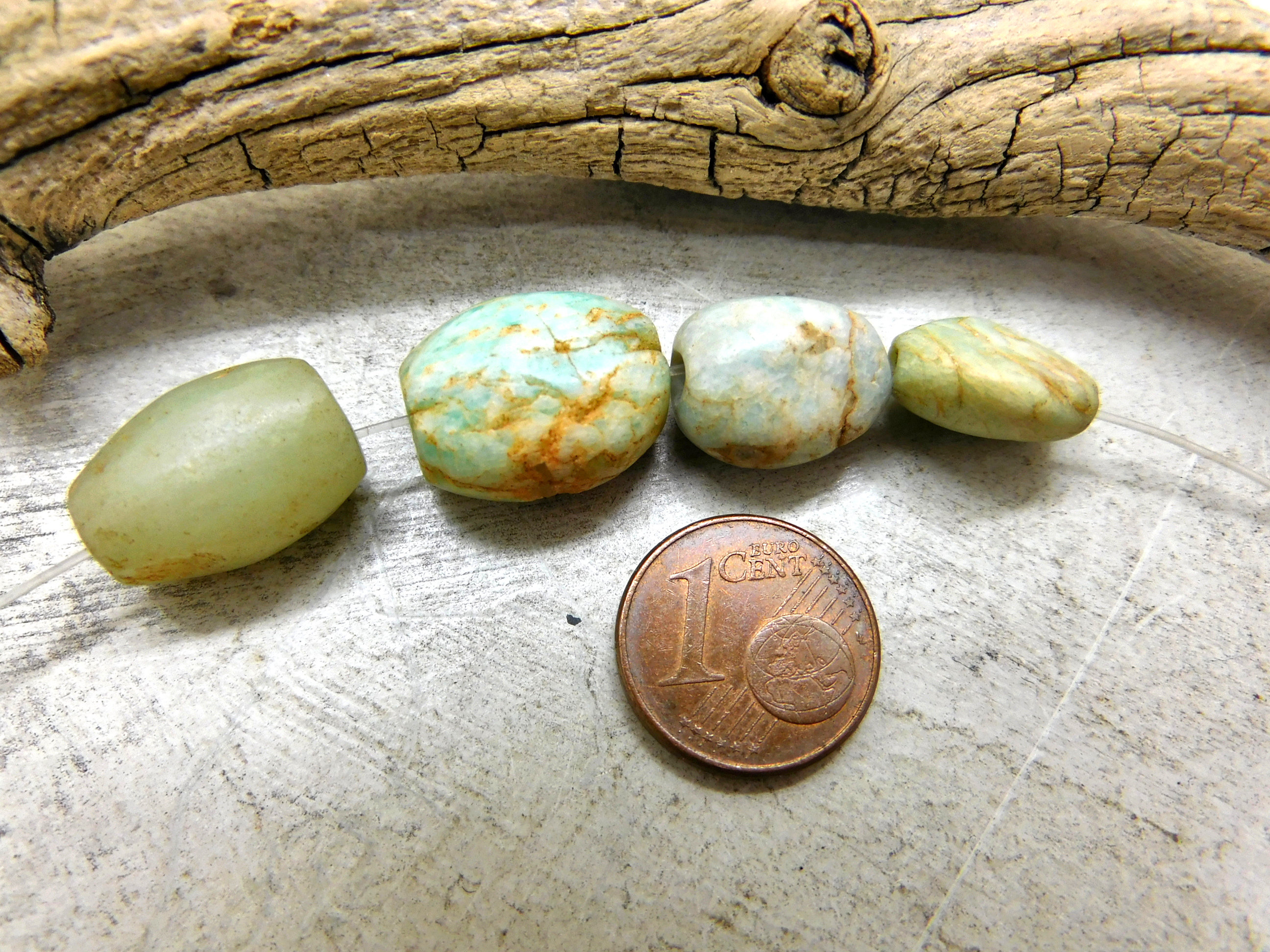 4 antike Amazonit-Perlen aus Mauretanien - seltener Sahara Stein aus Afrika