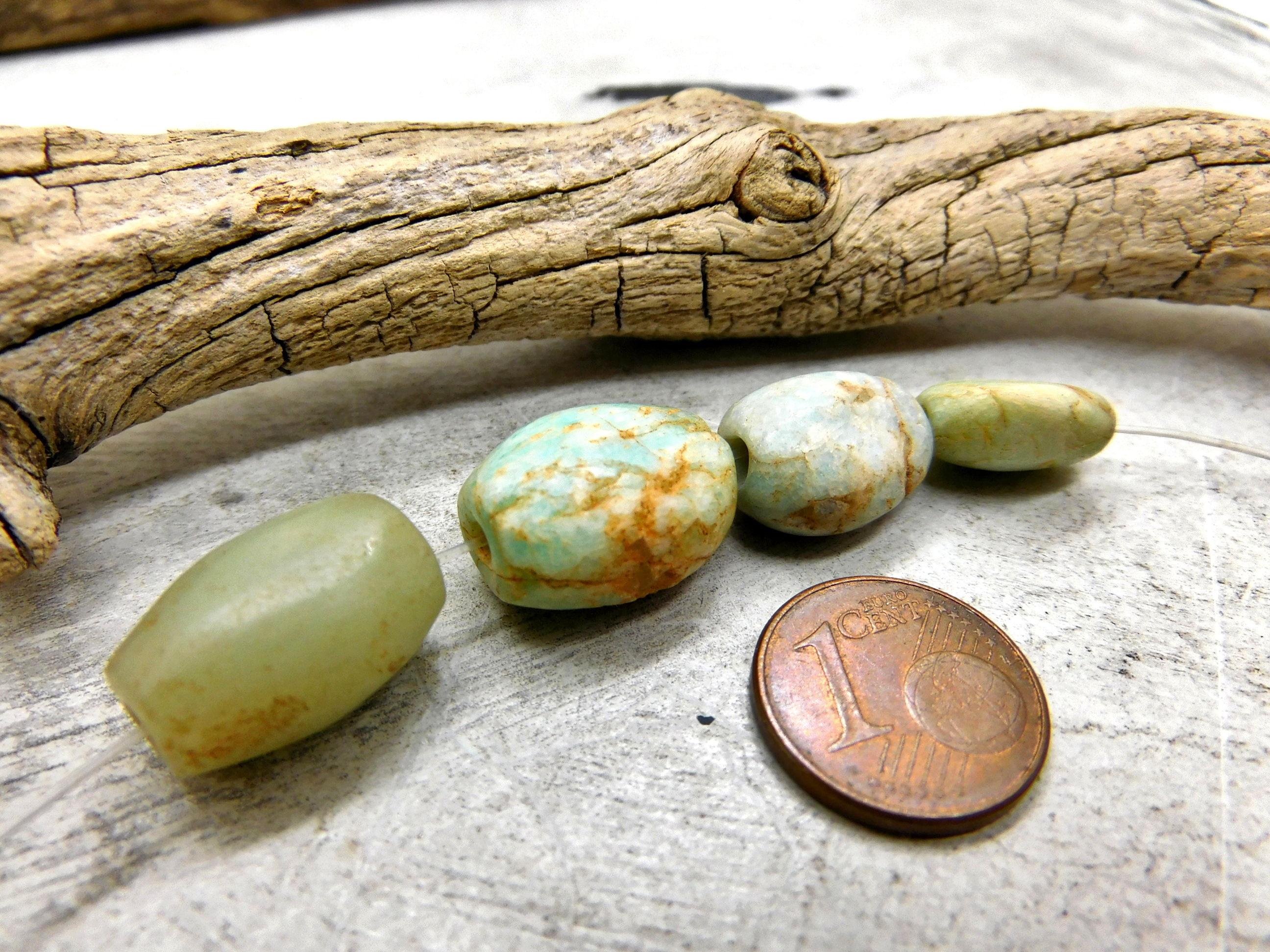 4 antike Amazonit-Perlen aus Mauretanien - seltener Sahara Stein aus Afrika