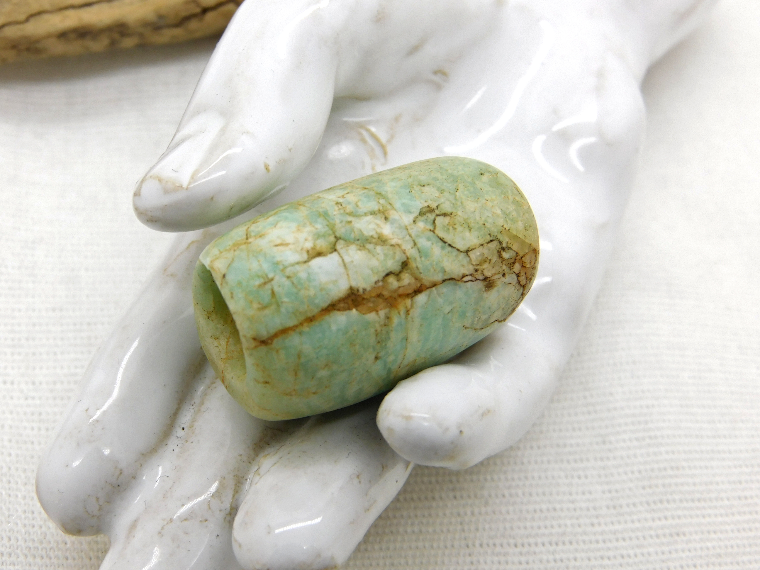 rare ancient Amazonite stone bead from Mauritania, oval