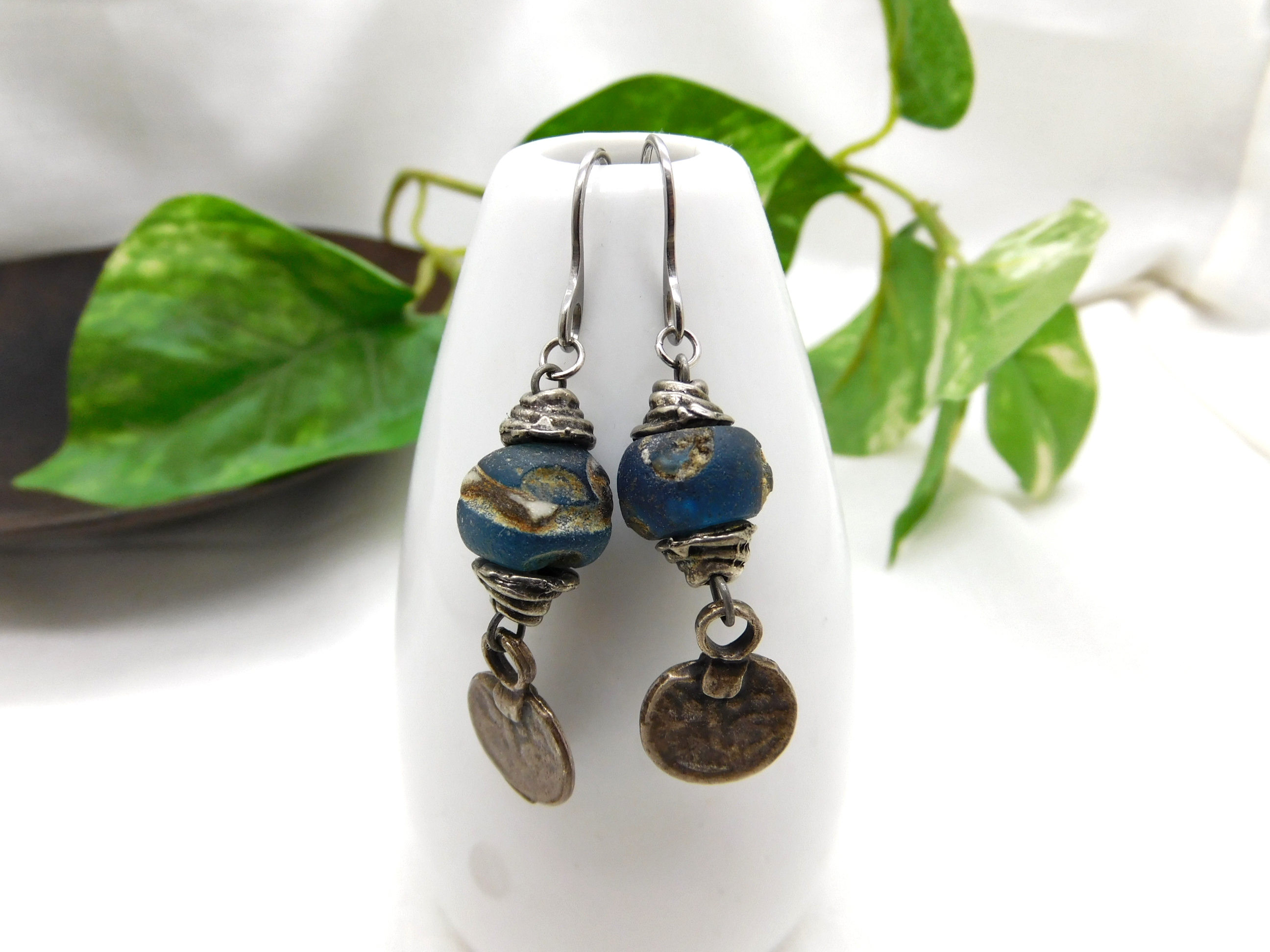 rustic earrings with ancient islamic eye beads