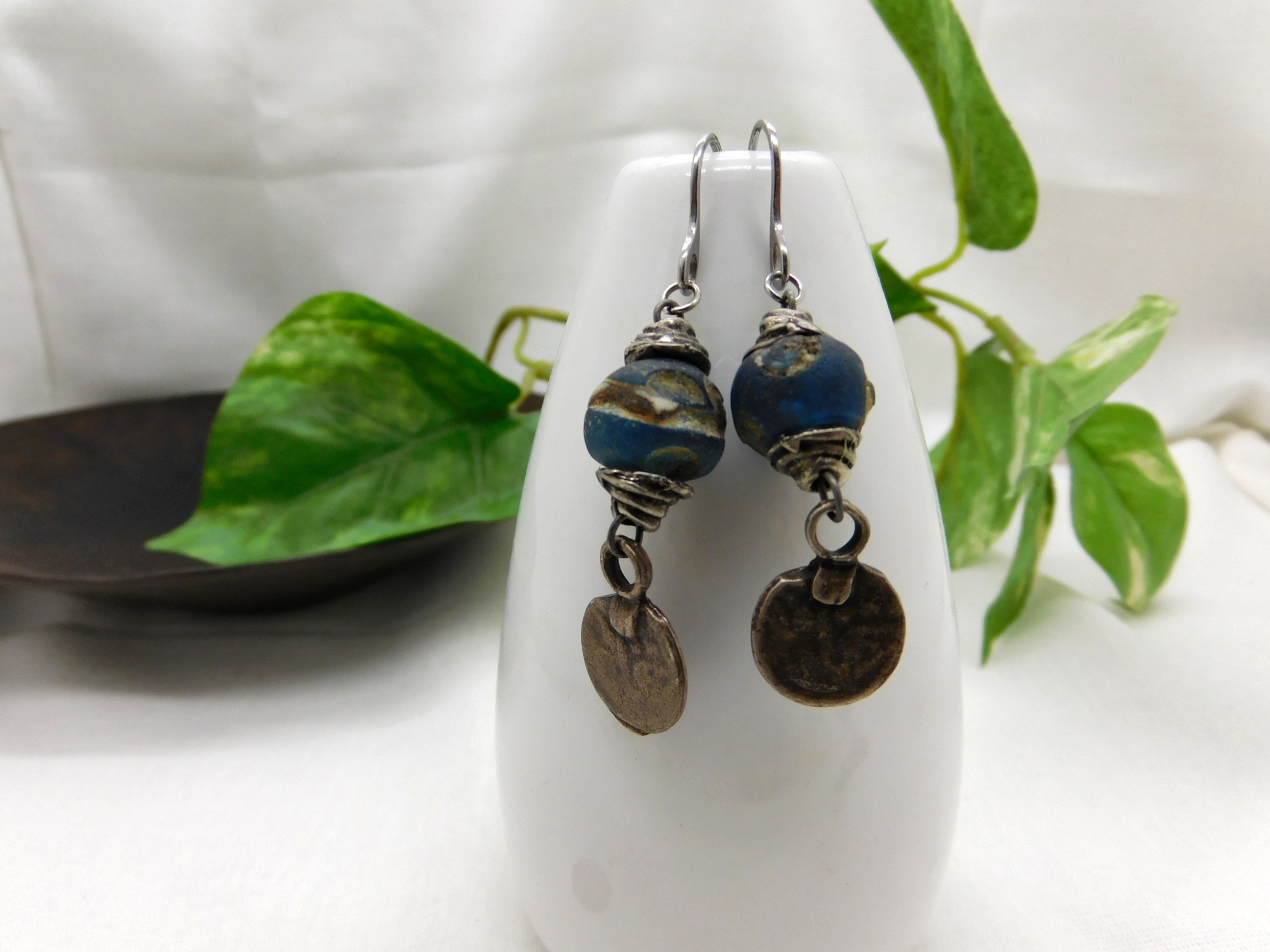 rustic earrings with ancient islamic eye beads