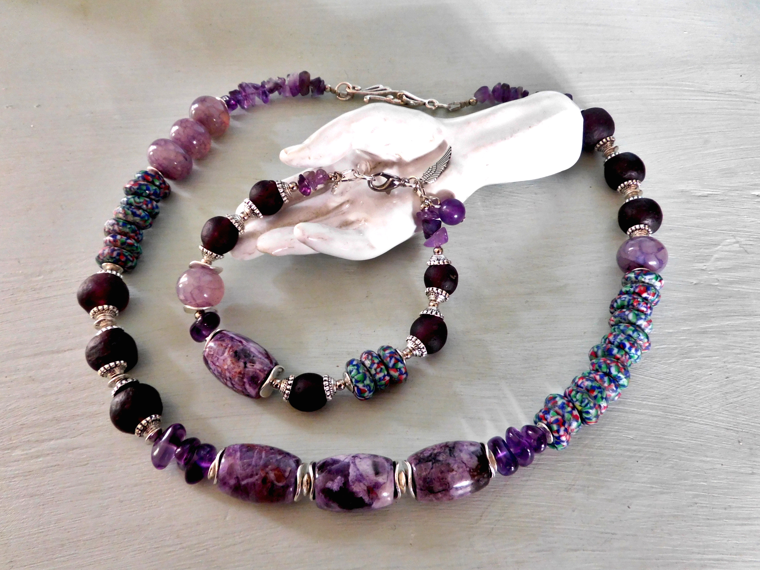 Necklace "purple dream" mixed beads