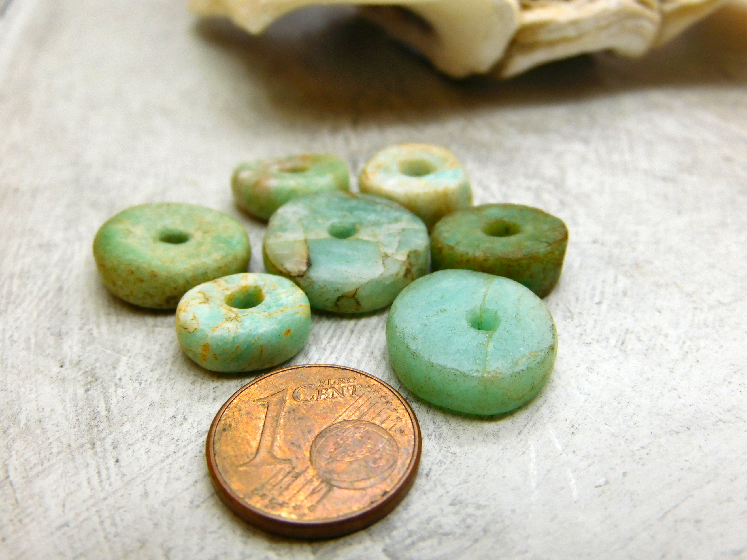 7 ancient Amazonite disc beads from Mauritania - rare Sahara stone