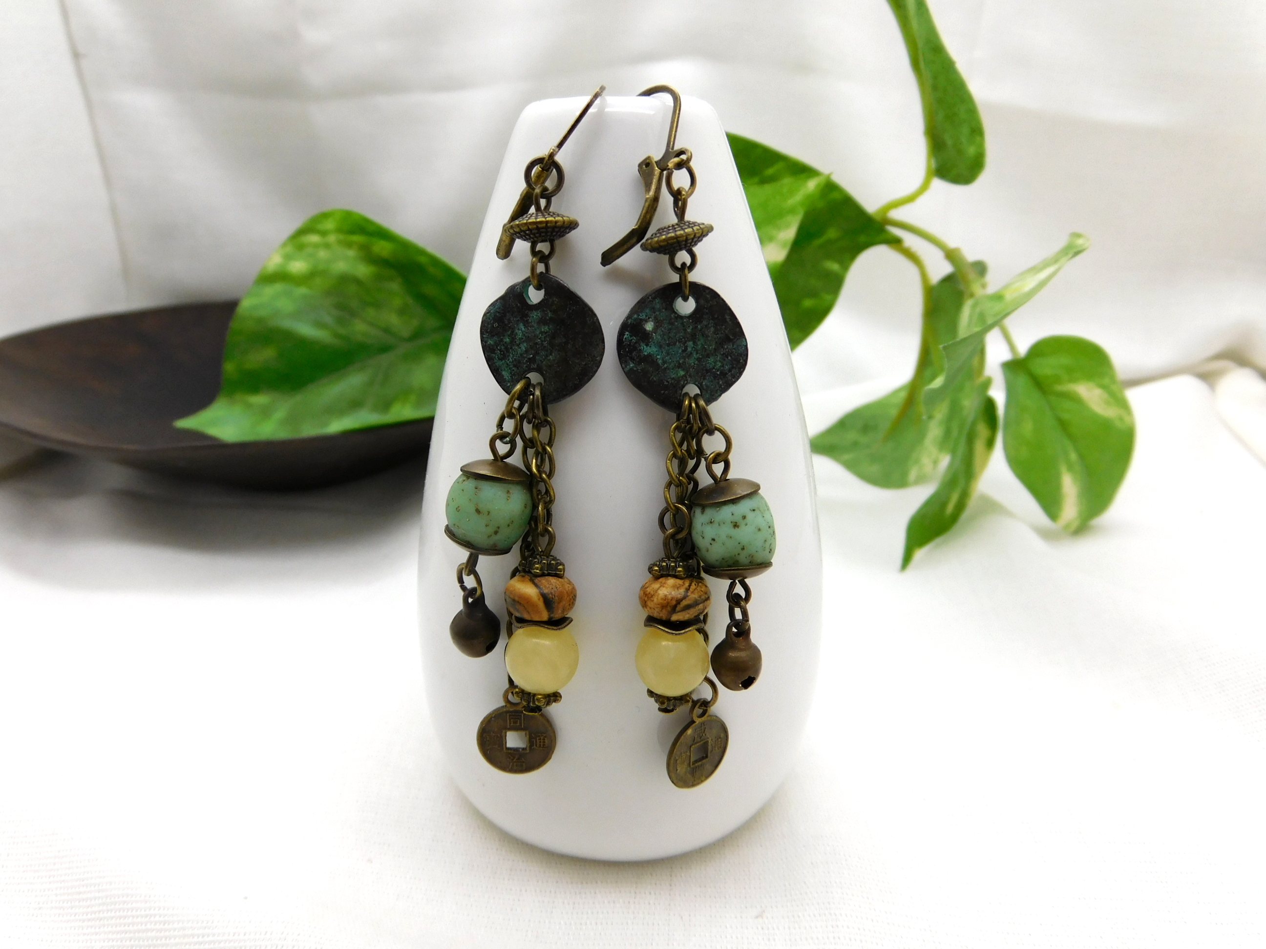 rustic earrings with an antique look and patina